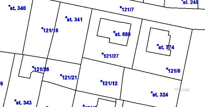 Parcela st. 121/27 v KÚ Velká Hleďsebe, Katastrální mapa
