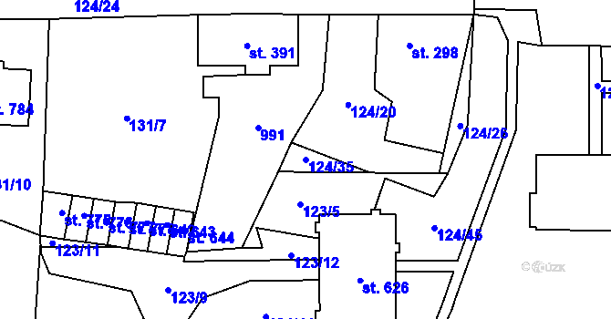 Parcela st. 124/35 v KÚ Velká Hleďsebe, Katastrální mapa