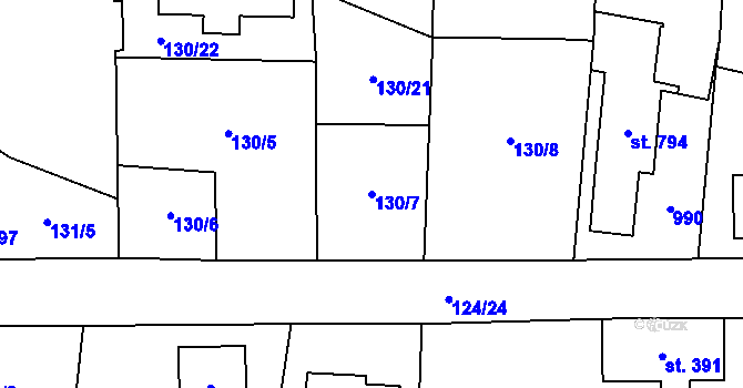 Parcela st. 130/7 v KÚ Velká Hleďsebe, Katastrální mapa