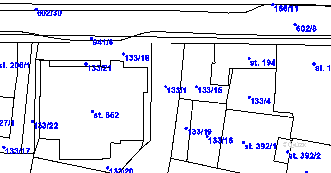Parcela st. 133/1 v KÚ Velká Hleďsebe, Katastrální mapa
