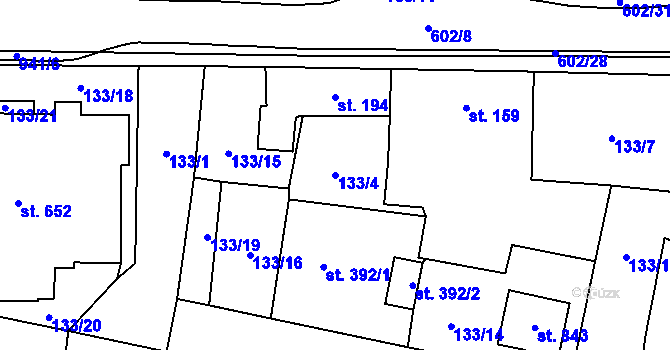 Parcela st. 133/4 v KÚ Velká Hleďsebe, Katastrální mapa