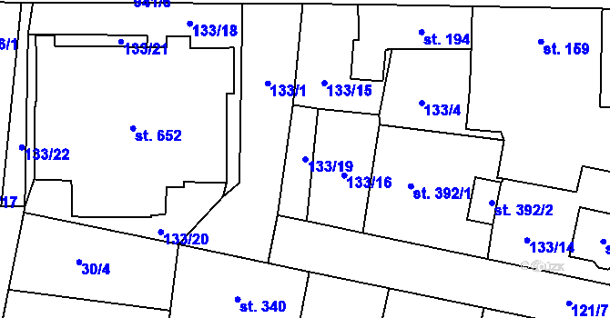 Parcela st. 133/19 v KÚ Velká Hleďsebe, Katastrální mapa