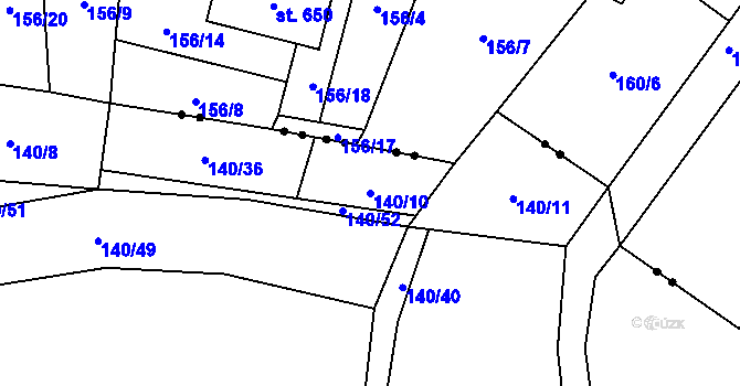 Parcela st. 140/10 v KÚ Velká Hleďsebe, Katastrální mapa