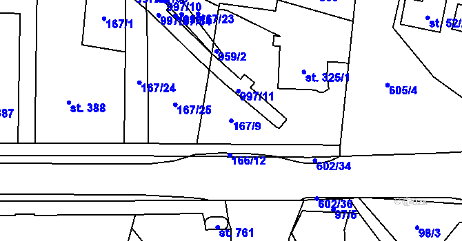 Parcela st. 167/9 v KÚ Velká Hleďsebe, Katastrální mapa