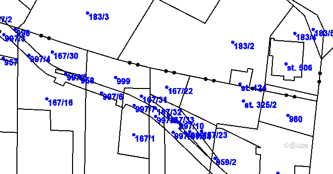 Parcela st. 167/22 v KÚ Velká Hleďsebe, Katastrální mapa