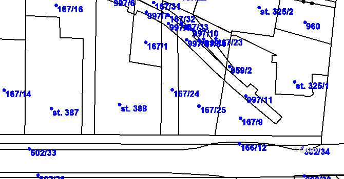 Parcela st. 167/24 v KÚ Velká Hleďsebe, Katastrální mapa