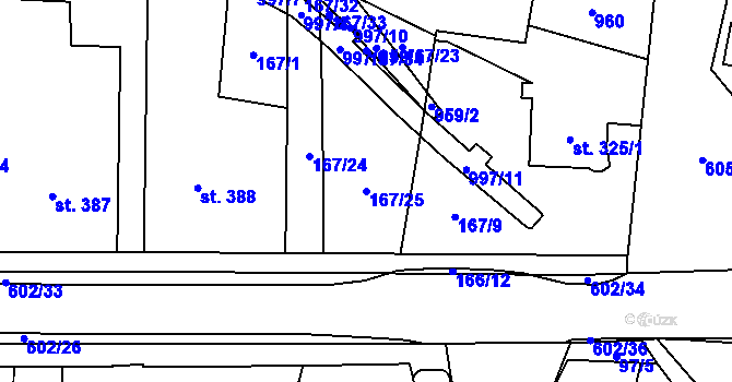 Parcela st. 167/25 v KÚ Velká Hleďsebe, Katastrální mapa