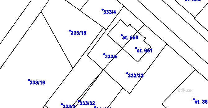 Parcela st. 333/5 v KÚ Velká Hleďsebe, Katastrální mapa