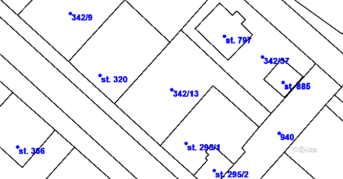 Parcela st. 342/13 v KÚ Velká Hleďsebe, Katastrální mapa