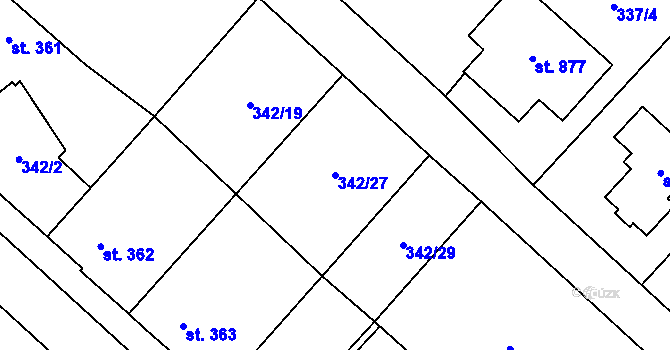 Parcela st. 342/27 v KÚ Velká Hleďsebe, Katastrální mapa