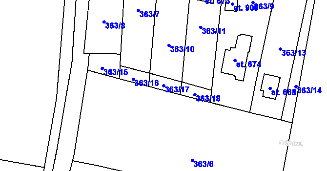 Parcela st. 363/17 v KÚ Velká Hleďsebe, Katastrální mapa