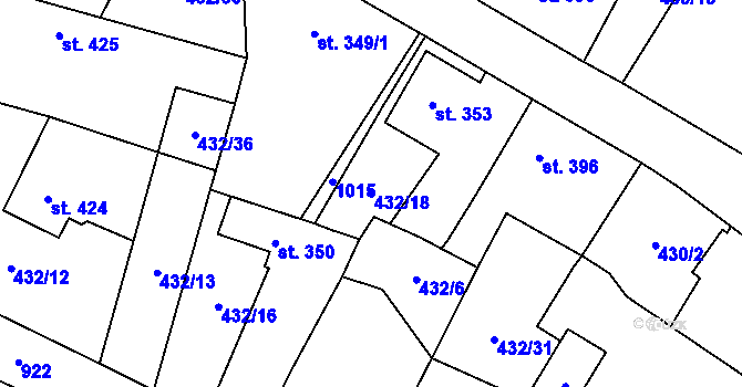 Parcela st. 432/18 v KÚ Velká Hleďsebe, Katastrální mapa