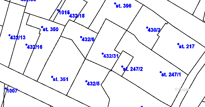 Parcela st. 432/31 v KÚ Velká Hleďsebe, Katastrální mapa