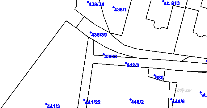 Parcela st. 438/3 v KÚ Velká Hleďsebe, Katastrální mapa