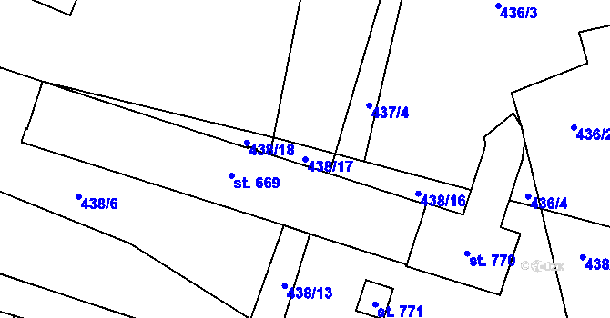Parcela st. 438/17 v KÚ Velká Hleďsebe, Katastrální mapa