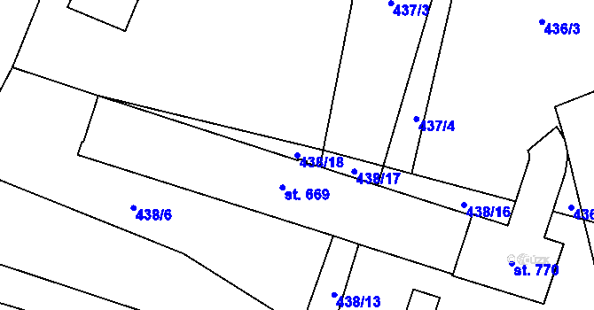 Parcela st. 438/18 v KÚ Velká Hleďsebe, Katastrální mapa