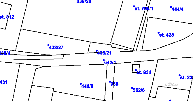 Parcela st. 438/21 v KÚ Velká Hleďsebe, Katastrální mapa