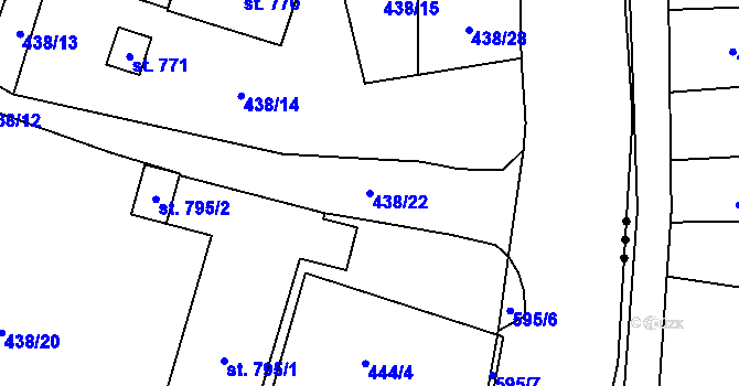 Parcela st. 438/22 v KÚ Velká Hleďsebe, Katastrální mapa