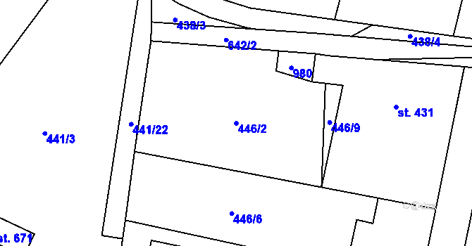 Parcela st. 446/2 v KÚ Velká Hleďsebe, Katastrální mapa