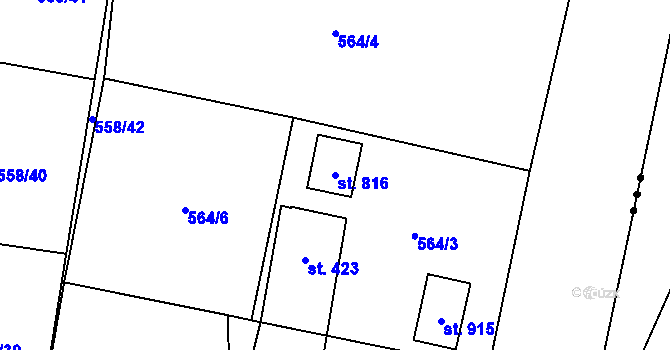 Parcela st. 816 v KÚ Velká Hleďsebe, Katastrální mapa