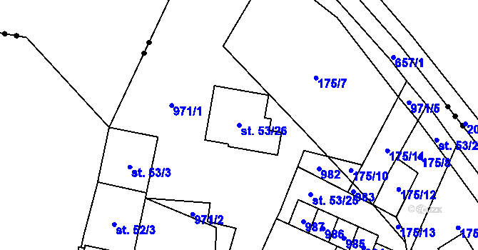 Parcela st. 53/26 v KÚ Velká Hleďsebe, Katastrální mapa