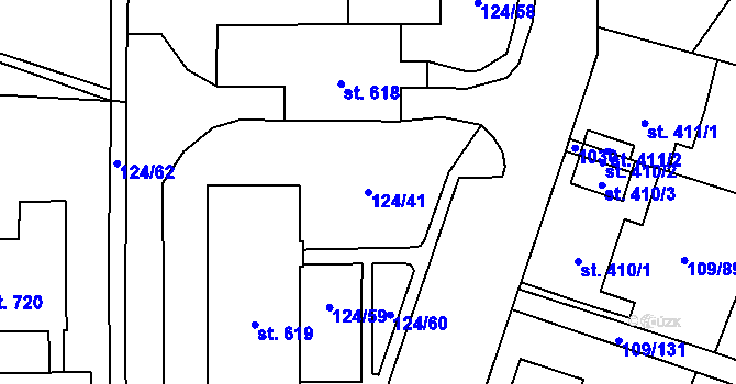 Parcela st. 124/41 v KÚ Velká Hleďsebe, Katastrální mapa
