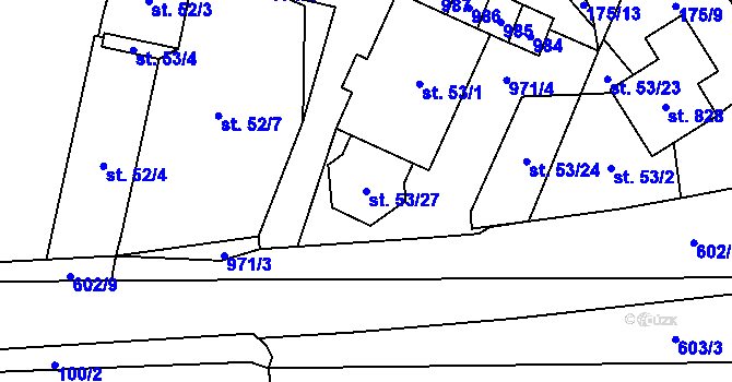 Parcela st. 53/27 v KÚ Velká Hleďsebe, Katastrální mapa