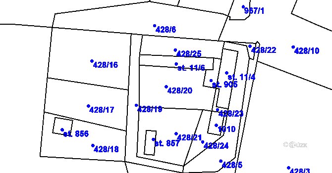 Parcela st. 428/20 v KÚ Velká Hleďsebe, Katastrální mapa