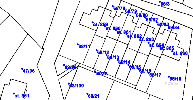 Parcela st. 68/12 v KÚ Velká Hleďsebe, Katastrální mapa