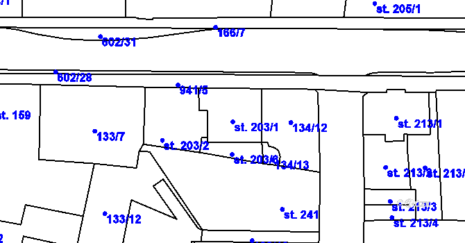 Parcela st. 203/1 v KÚ Velká Hleďsebe, Katastrální mapa