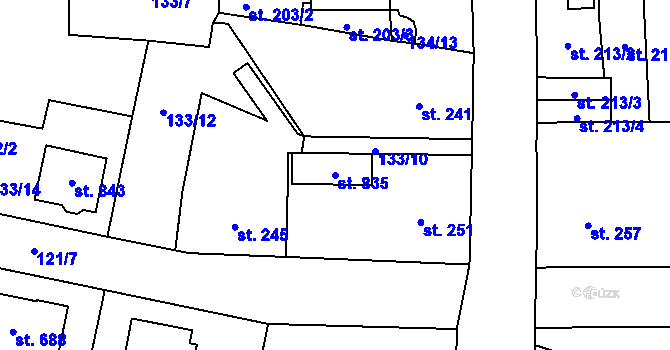 Parcela st. 835 v KÚ Velká Hleďsebe, Katastrální mapa