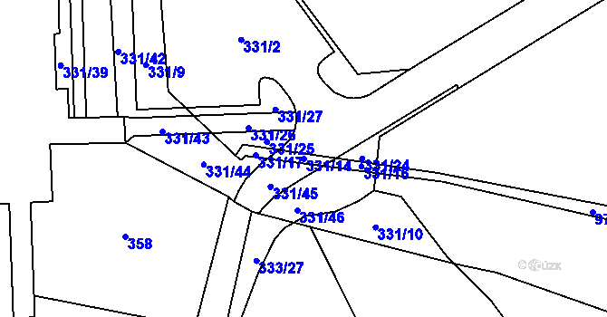 Parcela st. 331/14 v KÚ Velká Hleďsebe, Katastrální mapa