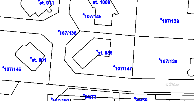 Parcela st. 855 v KÚ Velká Hleďsebe, Katastrální mapa