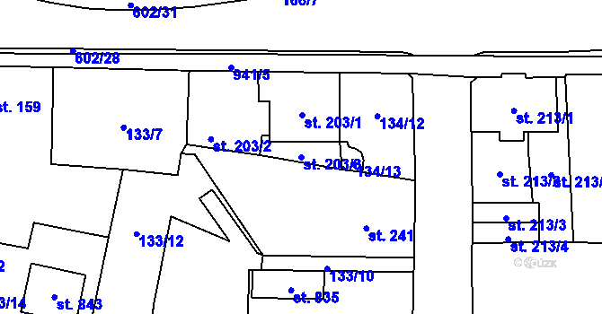 Parcela st. 203/3 v KÚ Velká Hleďsebe, Katastrální mapa