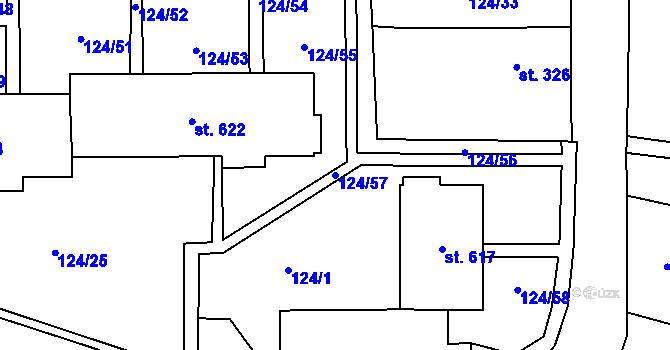 Parcela st. 124/57 v KÚ Velká Hleďsebe, Katastrální mapa