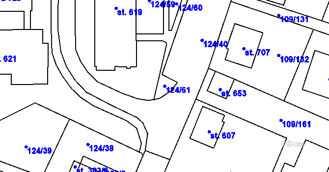 Parcela st. 124/61 v KÚ Velká Hleďsebe, Katastrální mapa