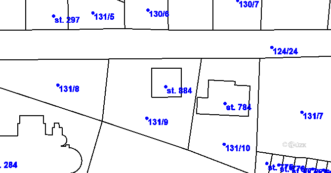 Parcela st. 884 v KÚ Velká Hleďsebe, Katastrální mapa
