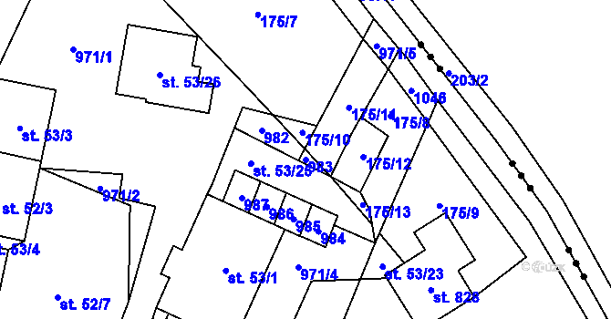 Parcela st. 983 v KÚ Velká Hleďsebe, Katastrální mapa