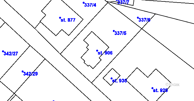Parcela st. 906 v KÚ Velká Hleďsebe, Katastrální mapa