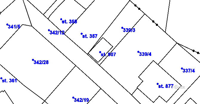 Parcela st. 907 v KÚ Velká Hleďsebe, Katastrální mapa