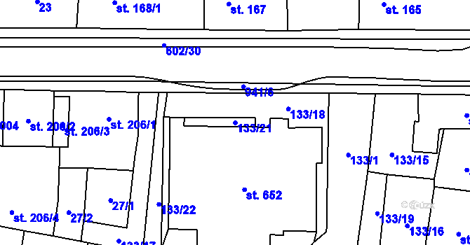 Parcela st. 133/21 v KÚ Velká Hleďsebe, Katastrální mapa