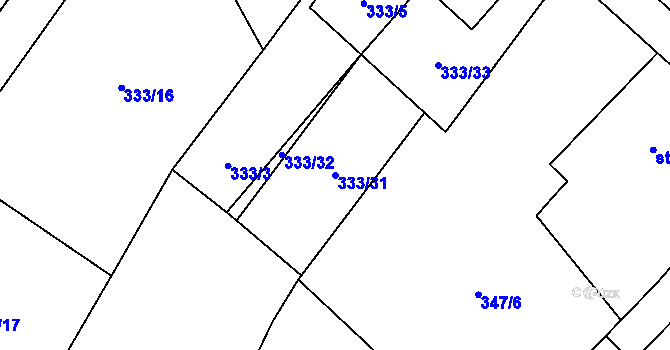 Parcela st. 333/31 v KÚ Velká Hleďsebe, Katastrální mapa