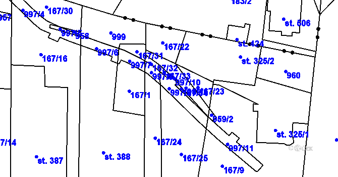 Parcela st. 997/9 v KÚ Velká Hleďsebe, Katastrální mapa