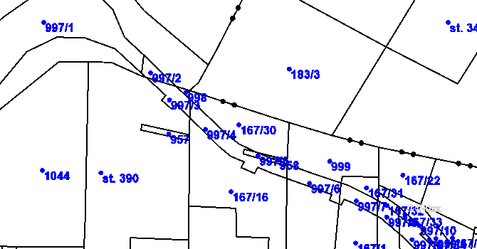 Parcela st. 167/30 v KÚ Velká Hleďsebe, Katastrální mapa