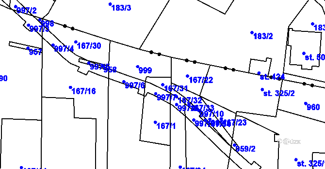 Parcela st. 167/31 v KÚ Velká Hleďsebe, Katastrální mapa