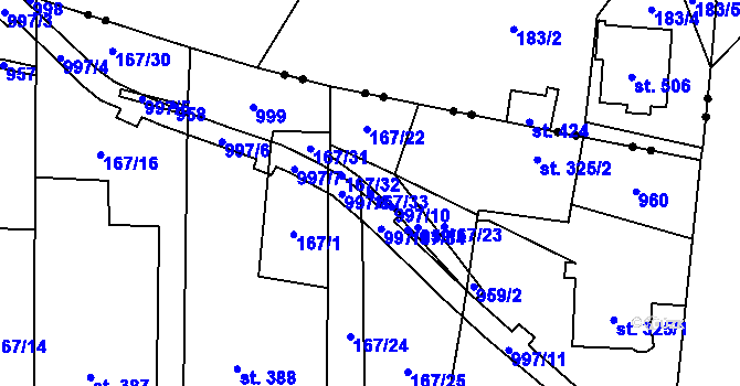 Parcela st. 167/33 v KÚ Velká Hleďsebe, Katastrální mapa