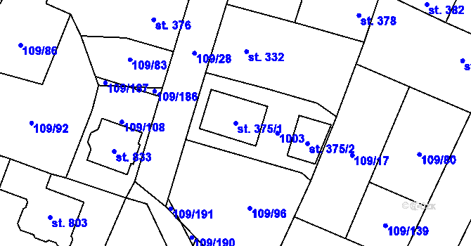Parcela st. 375/1 v KÚ Velká Hleďsebe, Katastrální mapa