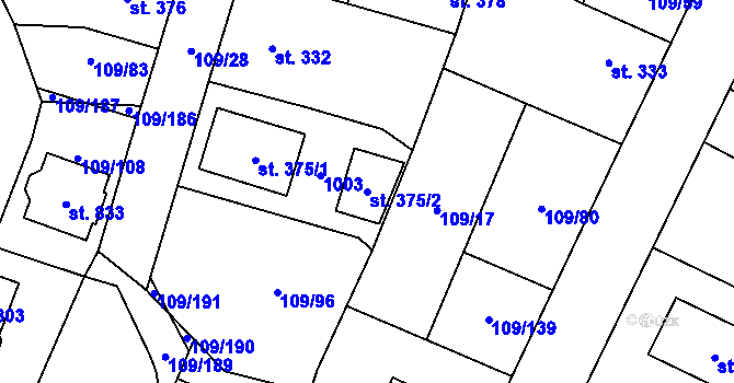 Parcela st. 375/2 v KÚ Velká Hleďsebe, Katastrální mapa