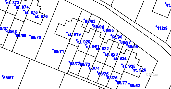 Parcela st. 921 v KÚ Velká Hleďsebe, Katastrální mapa