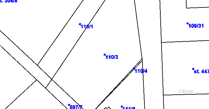 Parcela st. 110/3 v KÚ Velká Hleďsebe, Katastrální mapa
